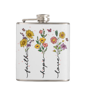 "Faith-Hope-Love" Inspiring Floral Design Hip Flask