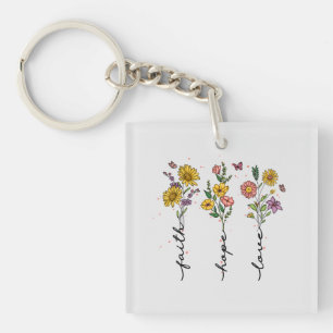 "Faith-Hope-Love" Inspiring Floral Design Keychain