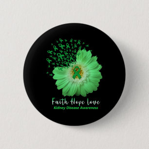 Faith Hope Love Kidney Disease Awareness Green Rib 2 Inch Round Button