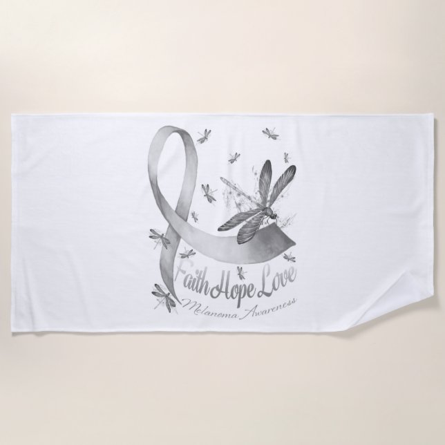 Faith Hope Love Melanoma Awareness Dragonfly Beach Towel (Front)
