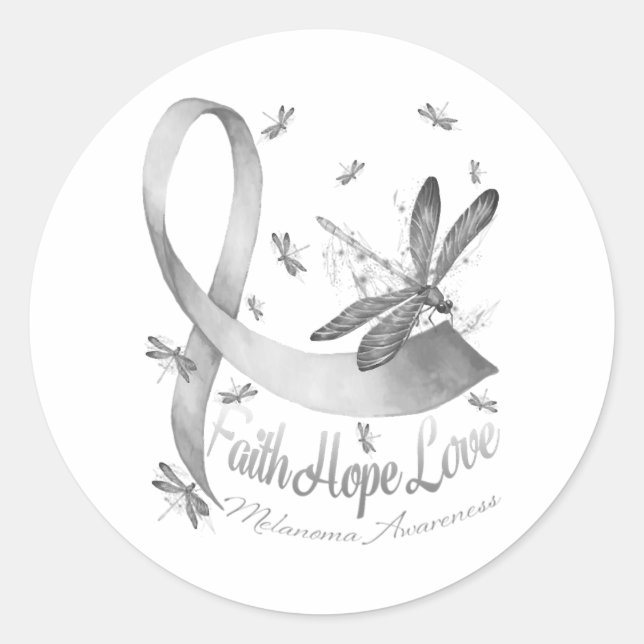 Faith Hope Love Melanoma Awareness Dragonfly Classic Round Sticker (Front)