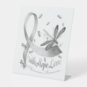 Faith Hope Love Melanoma Awareness Dragonfly Pedestal Sign