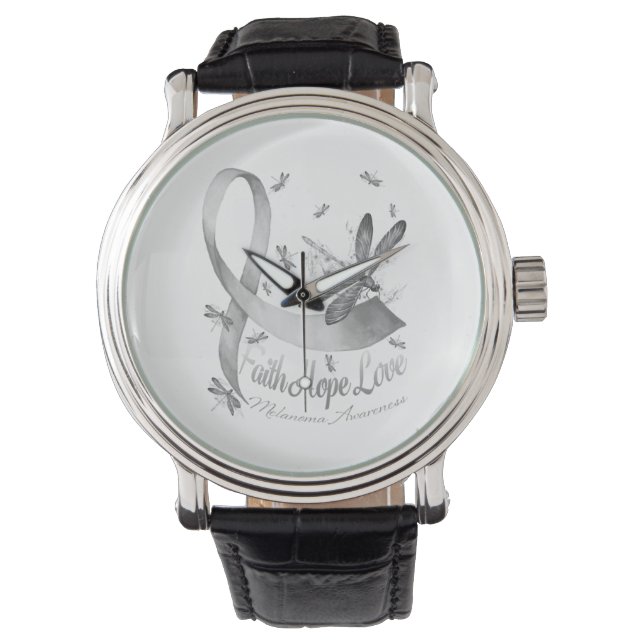 Faith Hope Love Melanoma Awareness Dragonfly Watch (Front)