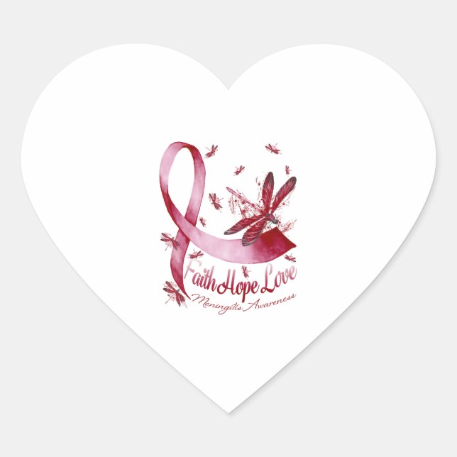 Faith Hope Love Meningitis Awareness Dragonfly Heart Sticker (Front)