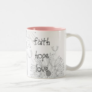 Faith Hope Love Monogram Name Blossoms Dandelion Two-Tone Coffee Mug