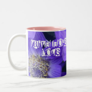 Faith Hope Love Monogram Name Vine Purple Blossoms Two-Tone Coffee Mug