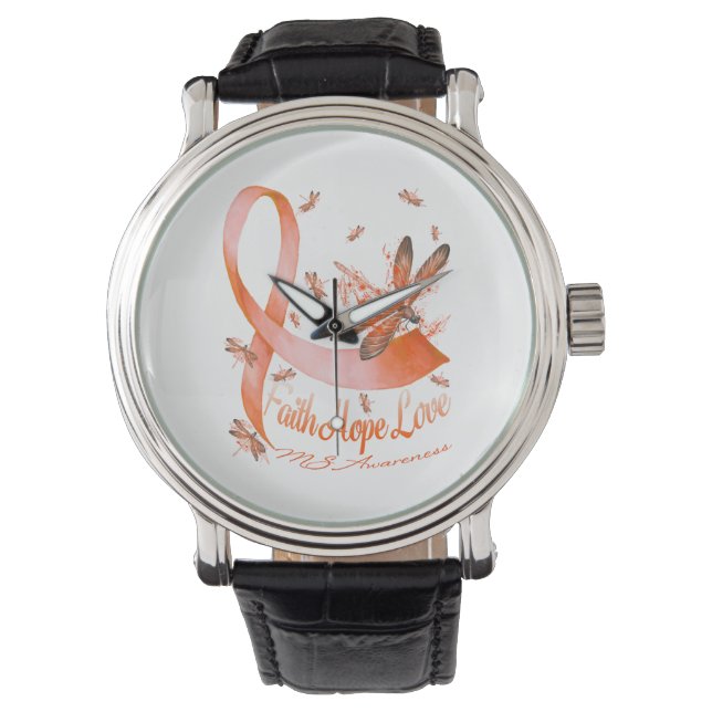 Faith Hope Love MS Awareness Dragonfly Watch (Front)