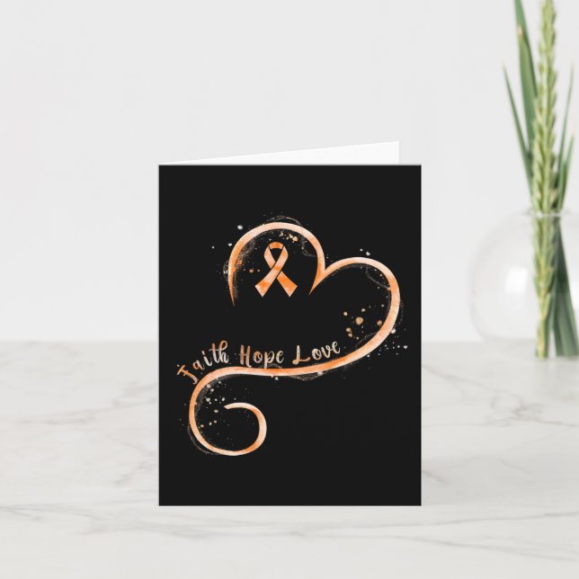 Faith Hope Love Orange Ribbon Leukaemia Awareness  Card (Front)