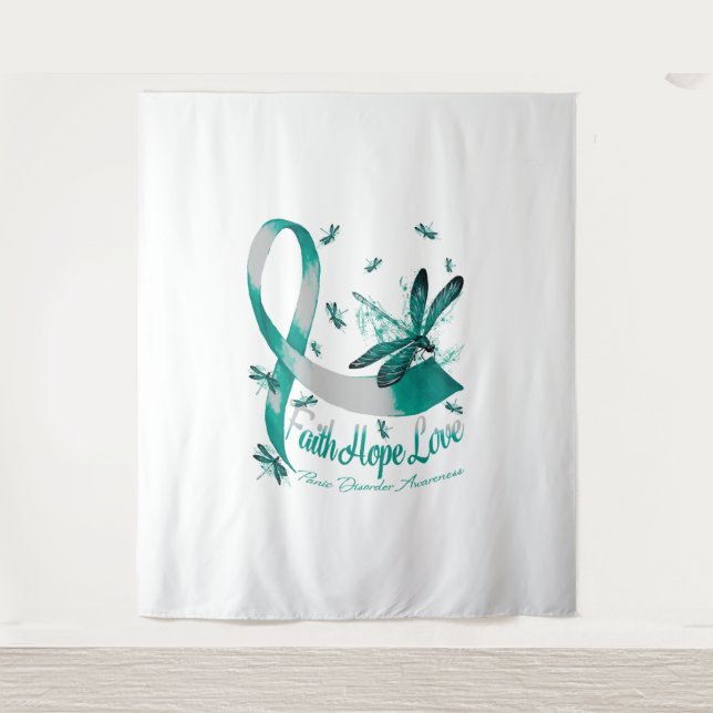 Faith Hope Love Panic Disorder Awareness Dragonfly Tapestry (Front)
