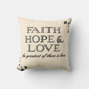 Faith, Hope & Love Parchment Throw Pillow