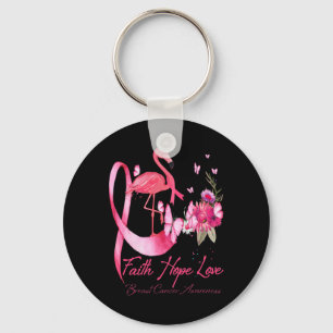 Faith Hope Love Pink Flamingo Ribbon Breast Cancer Keychain