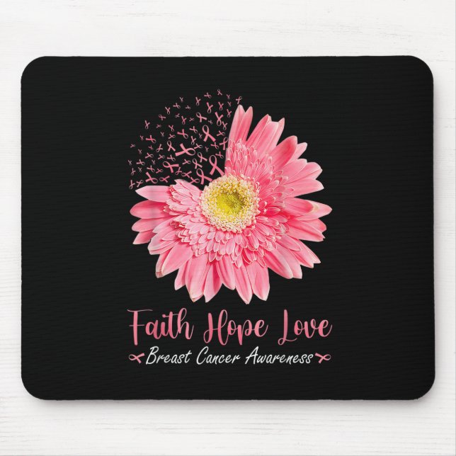 Faith Hope Love Pink Ribbon Daisy Sunflowers Breas Mouse Pad (Front)