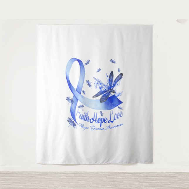 Faith Hope Love Pompe Disease Awareness Dragonfly Tapestry (Front)