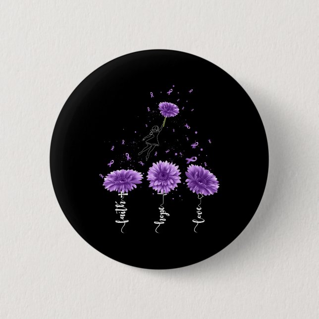 Faith Hope Love Purple Sunflower Overdose Awarenes 2 Inch Round Button (Front)
