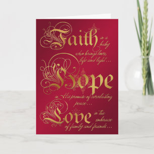 Faith, Hope, Love Red and Gold Christmas Card