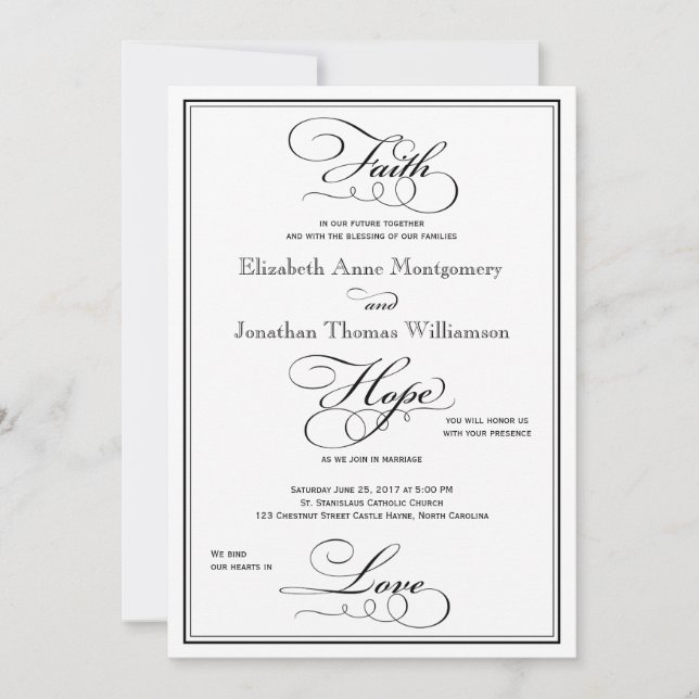 Faith Hope Love Script Wedding Invitation (Front)