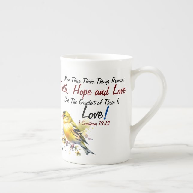 Faith, Hope, Love Scripture Modern Bone China Mug (Right)