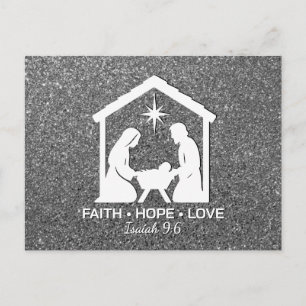 FAITH HOPE LOVE Silver Glitter Christian Christmas Holiday Postcard