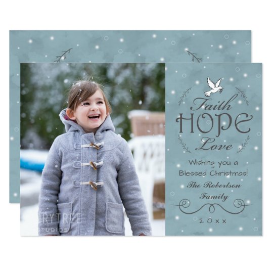 Faith Hope Love Snowflakes | Peace Dove Photo Card
