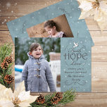 Faith Hope Love Snowflakes | Peace Dove Photo Holiday Card<br><div class="desc">Simply personalize this Christian religious two-sided Christmas flat card photo greeting with two of your photos, your unique greeting, your name and the year. Features laurel branches surrounding the words, "Faith, Hope, Love" with a peace dove bearing an olive branch at the top. The laurel branch theme is continued on...</div>