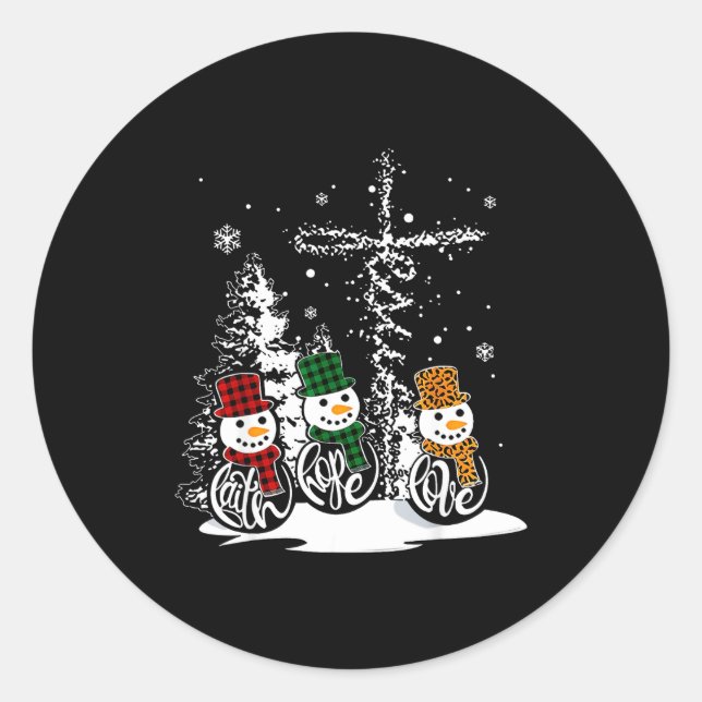 Faith Hope Love Snowman Jesus Christian Tree Chris Classic Round Sticker (Front)