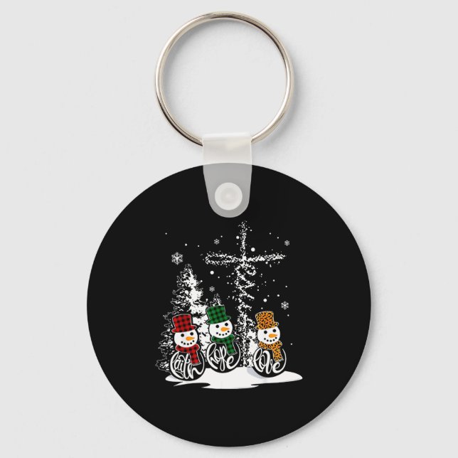 Faith Hope Love Snowman Jesus Christian Tree Chris Keychain (Front)