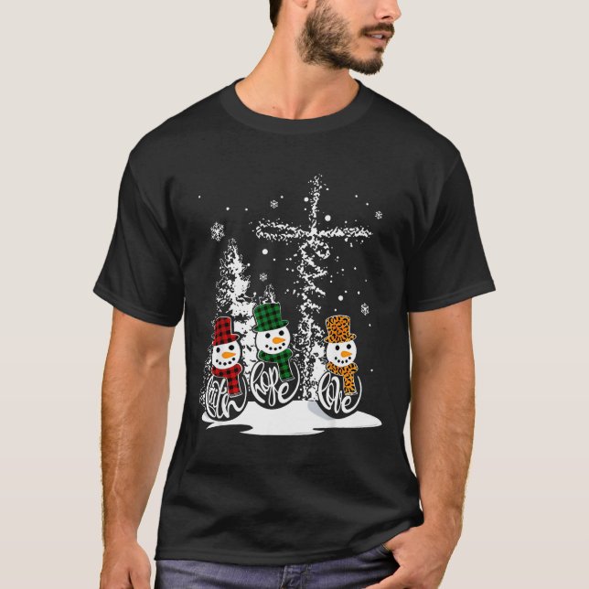 Faith Hope Love Snowman Jesus Christian Tree Chris T-Shirt (Front)