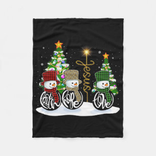 Faith Hope Love Snowman Jesus Fun Xmas Cross For C Fleece Blanket