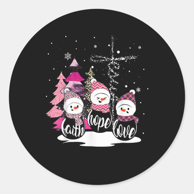 Faith Hope Love Snowman Jesus Xmas Tree Christian Classic Round Sticker (Front)