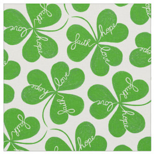 Faith Hope Love St Patrick's Day Shamrock Pattern Fabric