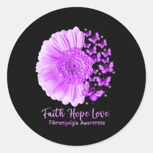 Faith Hope Love Sunflower Butterfly Fibromyalgia A Classic Round Sticker