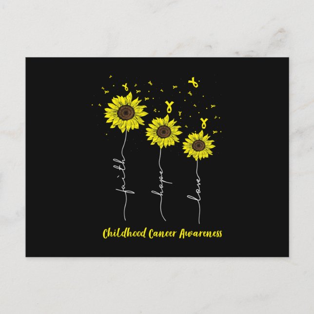 Faith Hope Love Sunflower Childhood Cancer Announcement Postcard (Front)