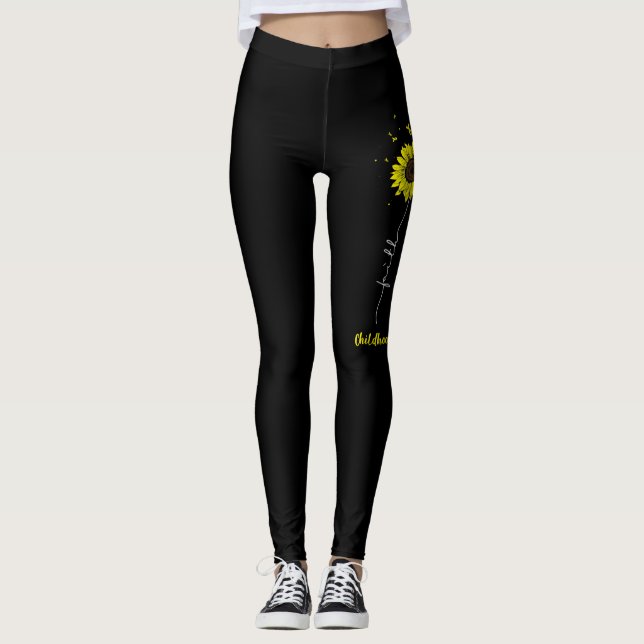 Faith Hope Love Sunflower Childhood Cancer Leggings (Front)
