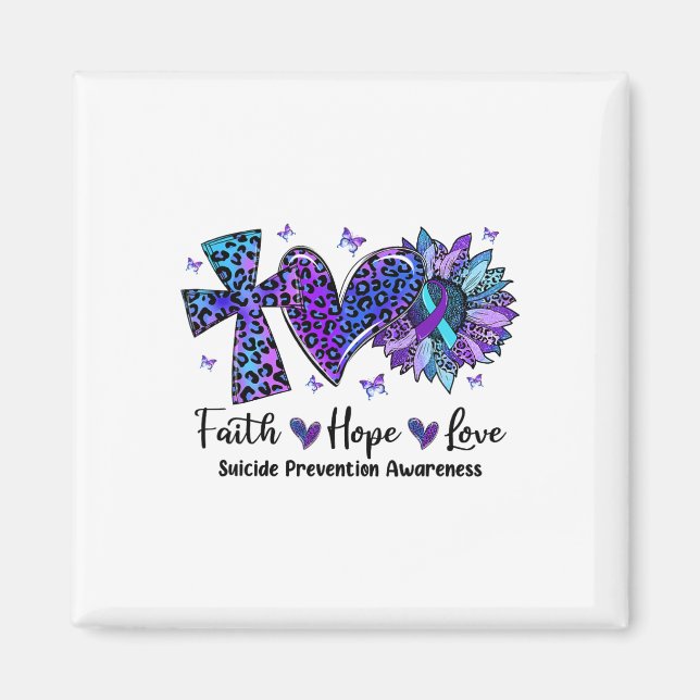 Faith Hope Love Sunflower Leopard Suicide Awarenes Magnet (Front)