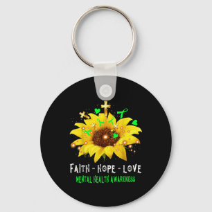 Faith Hope Love Sunflower Mental Health Awareness Keychain