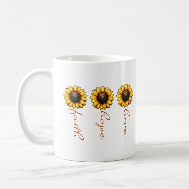 Faith Hope Love Sunflower Personalized Coffee Mug (Left)