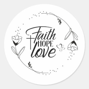 Faith, Hope Love with Cross, Hearts, Floral Classic Round Sticker