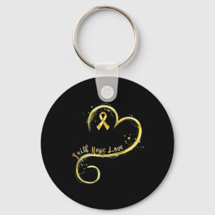 Faith Hope Love Yellow Ribbon Childhood Cancer Awa Keychain