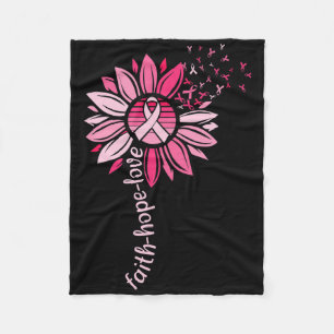 Faith Hope Sunflower Pink Breast Cancer Awareness Fleece Blanket