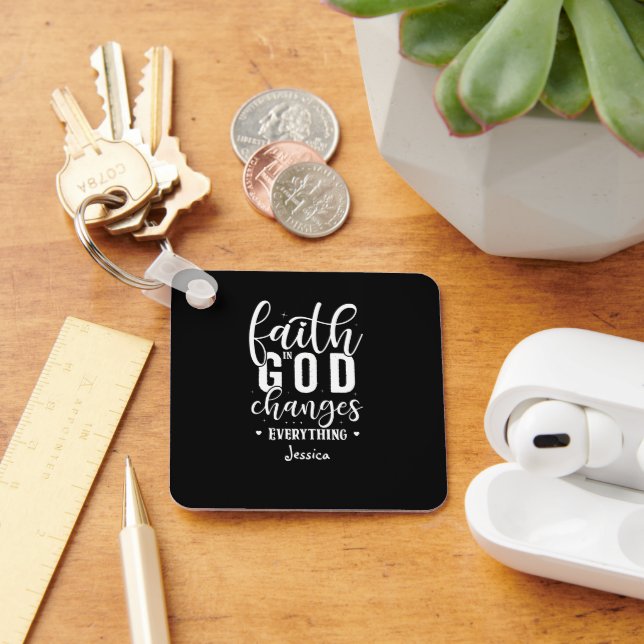 Faith In God | Motivational Quote White Typography Keychain (Desk)
