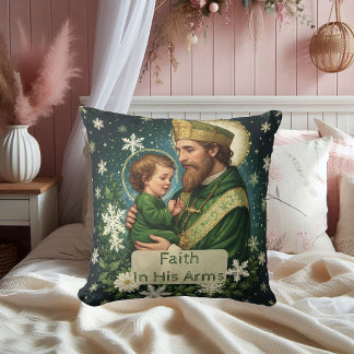 Faith in His Arms Saint Patrick with Baby Jesus  Throw Pillow