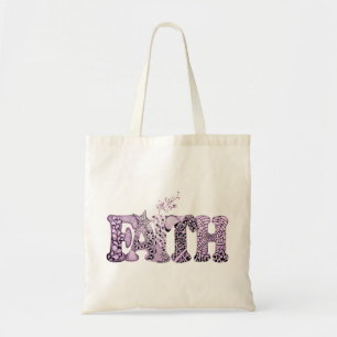 Faith in purple textured letters tote bag