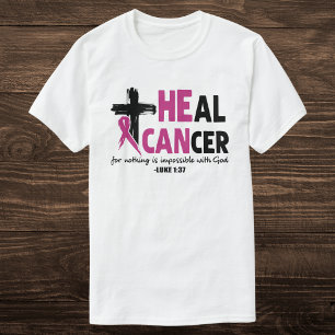 Faith-Inspired 'Heal Cancer' Pink Ribbon and Cross T-Shirt