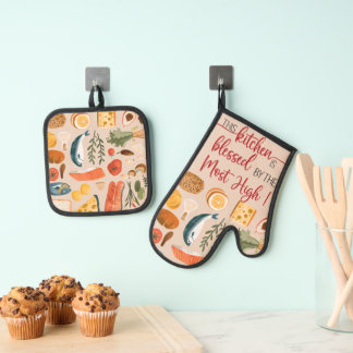 Faith-Inspired Kitchen Towel with Uplifting Bible  Oven Mitt & Pot Holder Set