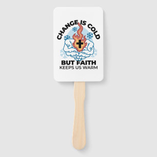 Faith Keeps Us Warm - Uplifting Winter Artwork Hand Fan
