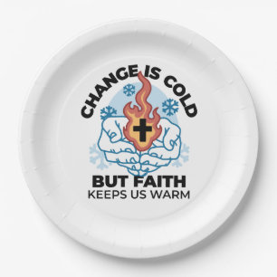 Faith Keeps Us Warm - Uplifting Winter Artwork Paper Plate