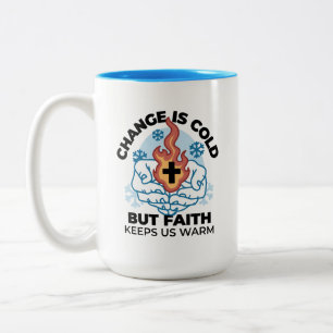 Faith Keeps Us Warm -  Uplifting Winter Artwork Two-Tone Coffee Mug