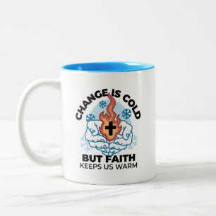 Faith Keeps Us Warm - Uplifting Winter Artwork Two-Tone Coffee Mug