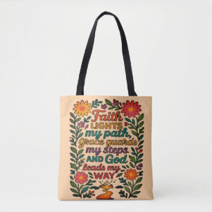 Faith Lights My Path Christian Art - Inspirational Tote Bag