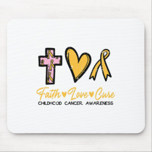 Faith Love Cure Childhood Cancer Awareness Ribbon  Mouse Pad